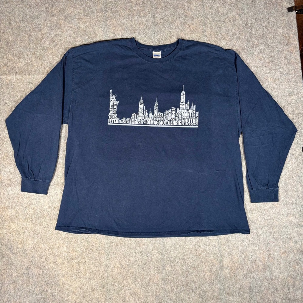 NY Yankees Skyline Names Long Sleeve Tee Gildan T-Shirt Mens 3XL Navy Legends